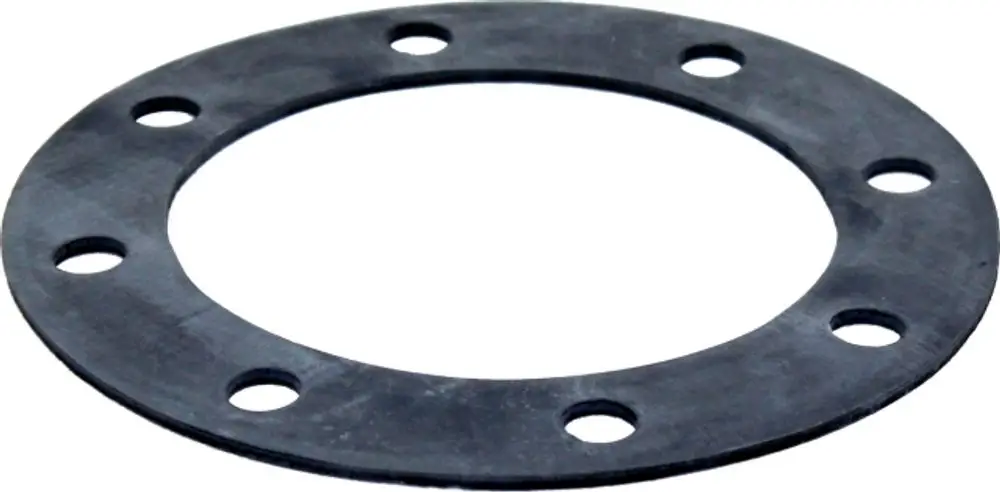 Runde Dichtung aus schwarzem Material mit mehreren Löchern, möglicherweise für einen Handlochdeckel, gekennzeichnet mit der Marke Wolf.